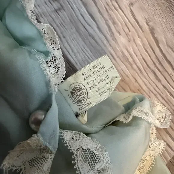 Vintage Christian Dior Mint Chiffon Lace Blouse Coquette Romantic Small - Picture 8 of 10